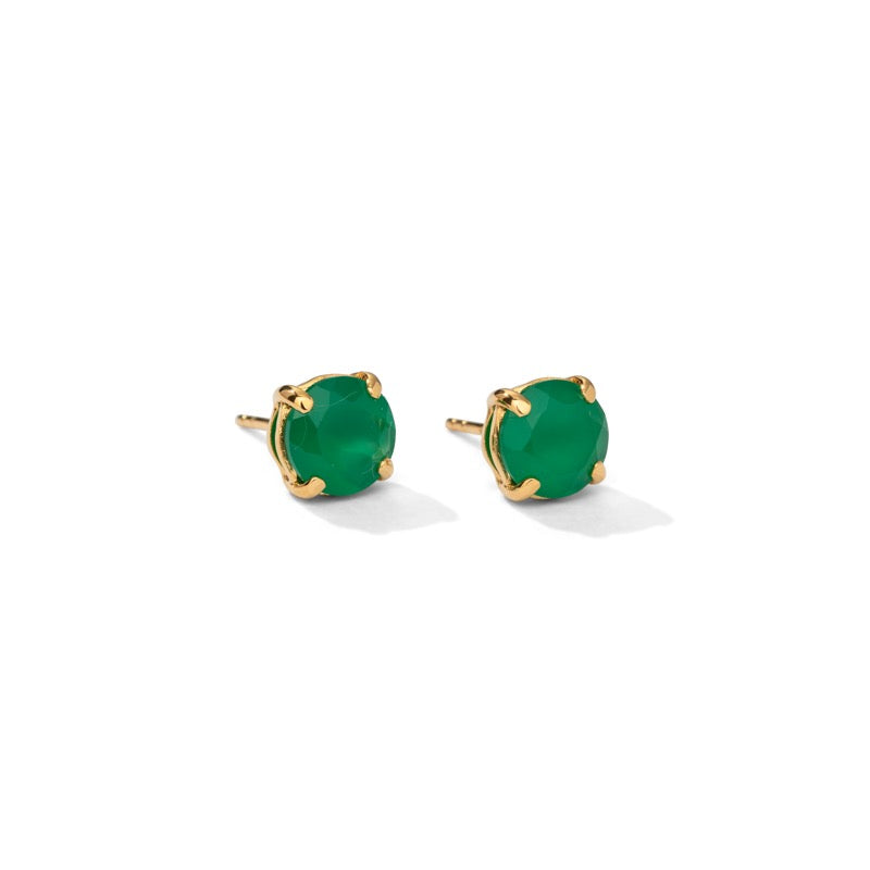 Solitaire Stud, Green Onyx, Gold