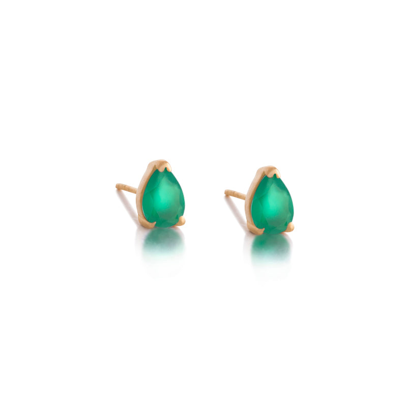 Teardrop Stud, Green Onyx, Gold