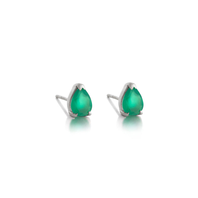 Teardrop Stud, Green Onyx, Silver