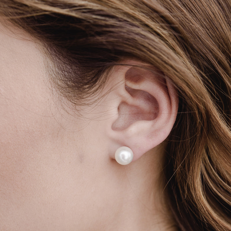 Pearl Stud, 8mm, Silver