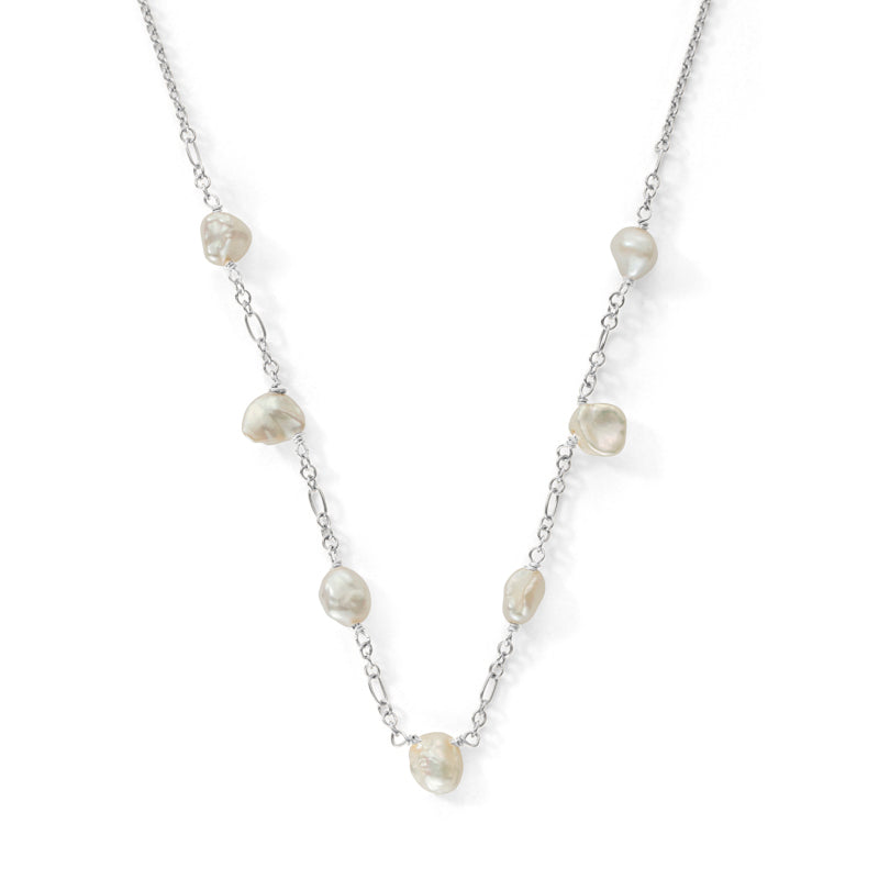 Keshi Pearl Collar Necklace, Silver