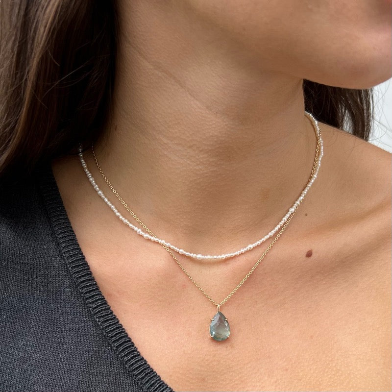 Ovate Necklace, Aquamarine, 9kt Yellow Gold