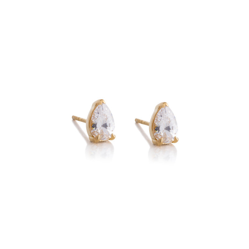 Teardrop Stud, White Topaz, Gold