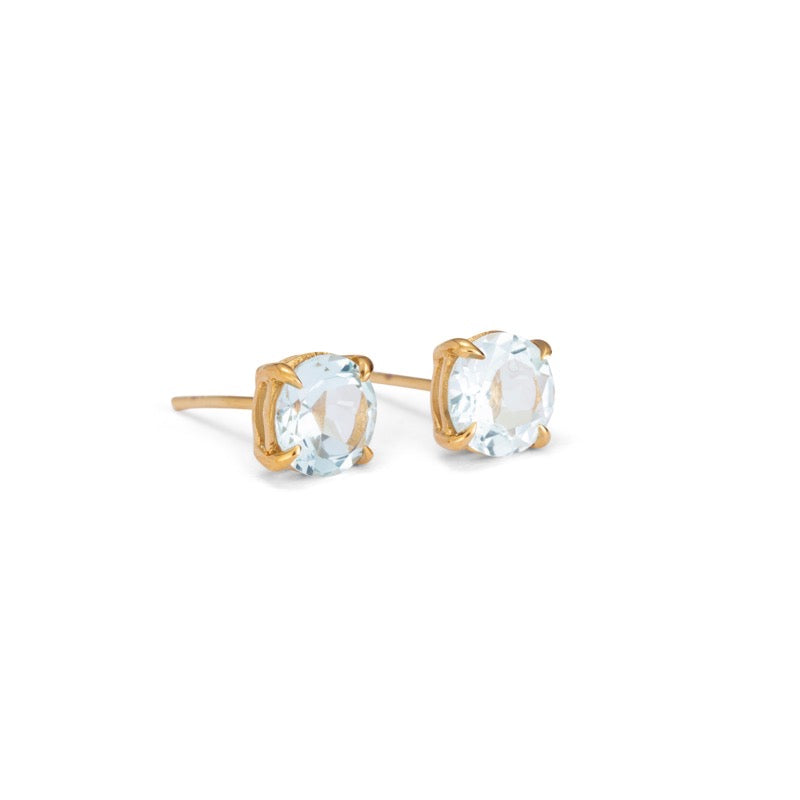 Solitaire Stud, Blue Topaz, Gold