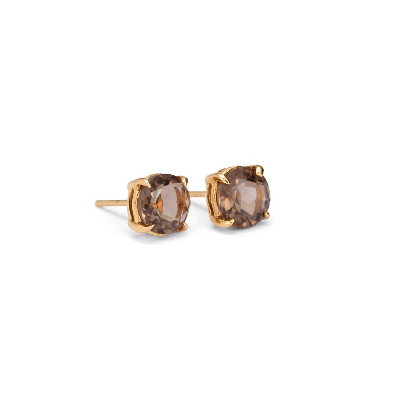 Solitaire Stud, Smokey Quartz, Gold