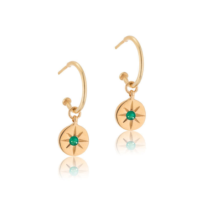 Supernova Hoop, Emerald, 9kt Yellow Gold