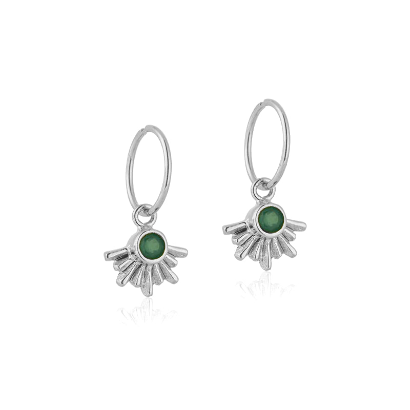 Sunray Hoop, Green Onyx, Silver