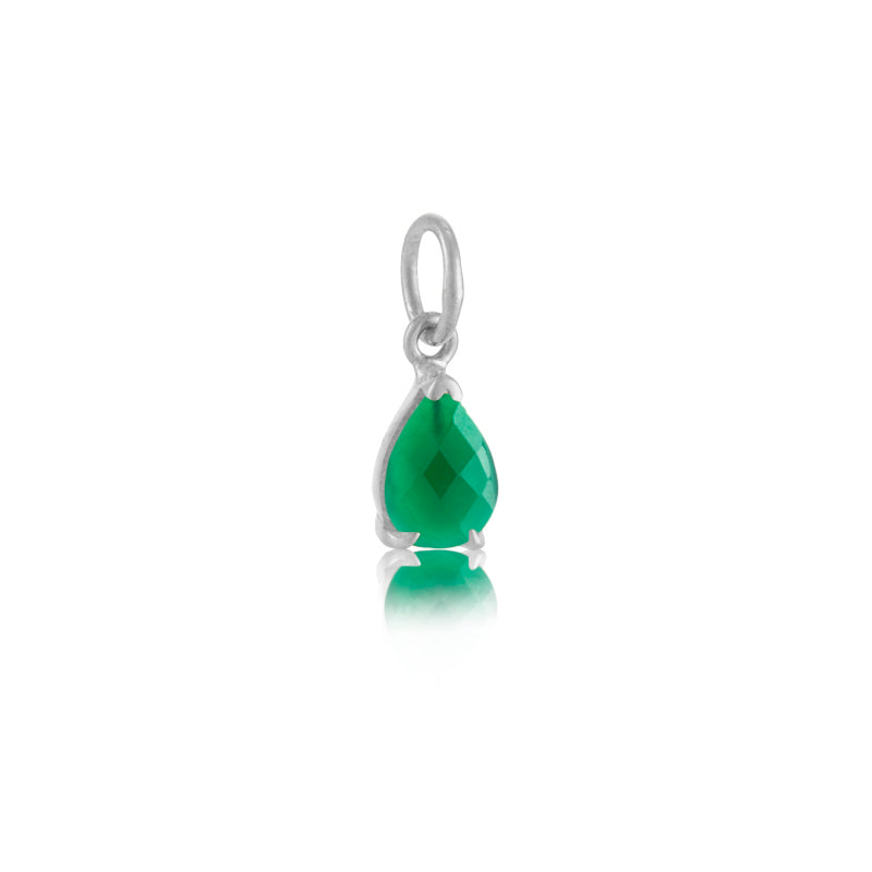 Teardrop Pendant, Green Onyx, Silver