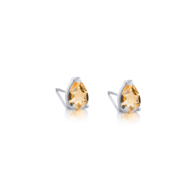 Teardrop Stud, Citrine, Silver