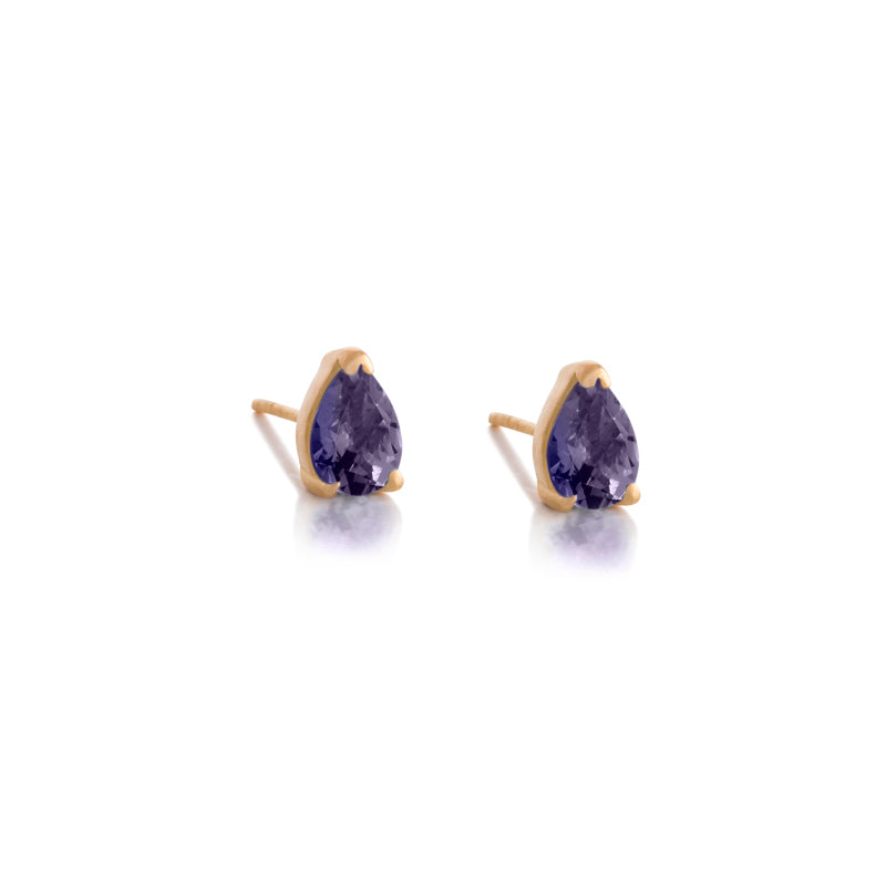 Teardrop Stud, Iolite, Gold
