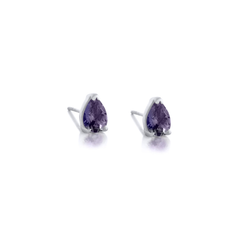 Teardrop Stud, Iolite, Silver