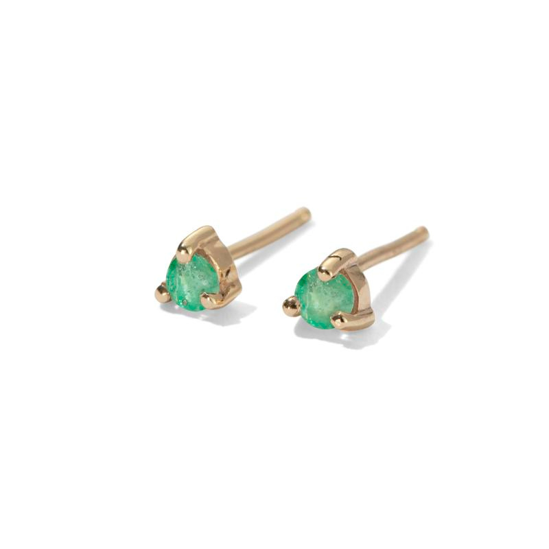 Tiny Stud, Emerald, 9kt Yellow Gold