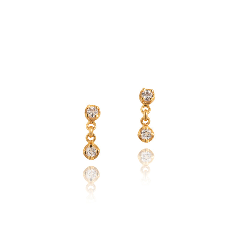 Winkie Duo Stud, White Topaz, Gold