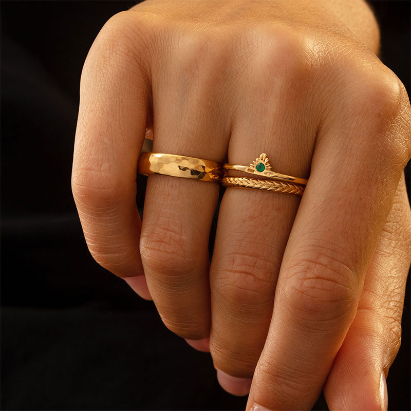 Aztec Ring, Green Onyx, Gold
