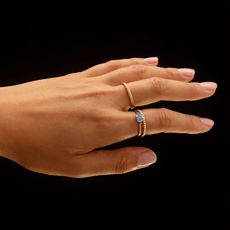 Baguette Ring, Labradorite, 9kt Yellow Gold