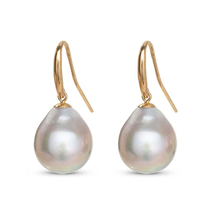 Baroque Pearl Earring, Grey, 9kt Yellow Gold
