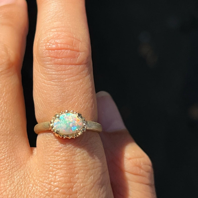 Ceres Ring, White Opal, 9kt Yellow Gold