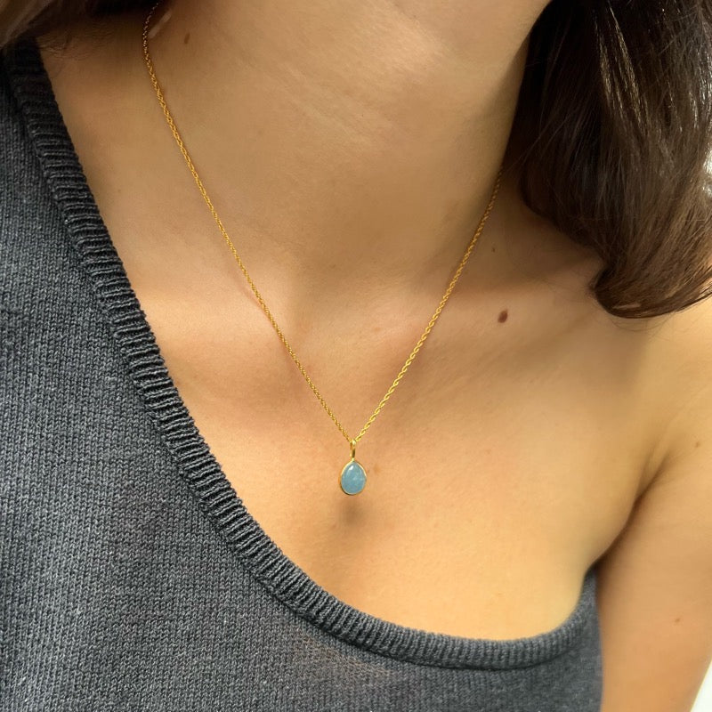 Droplet Necklace, Aquamarine, Silver
