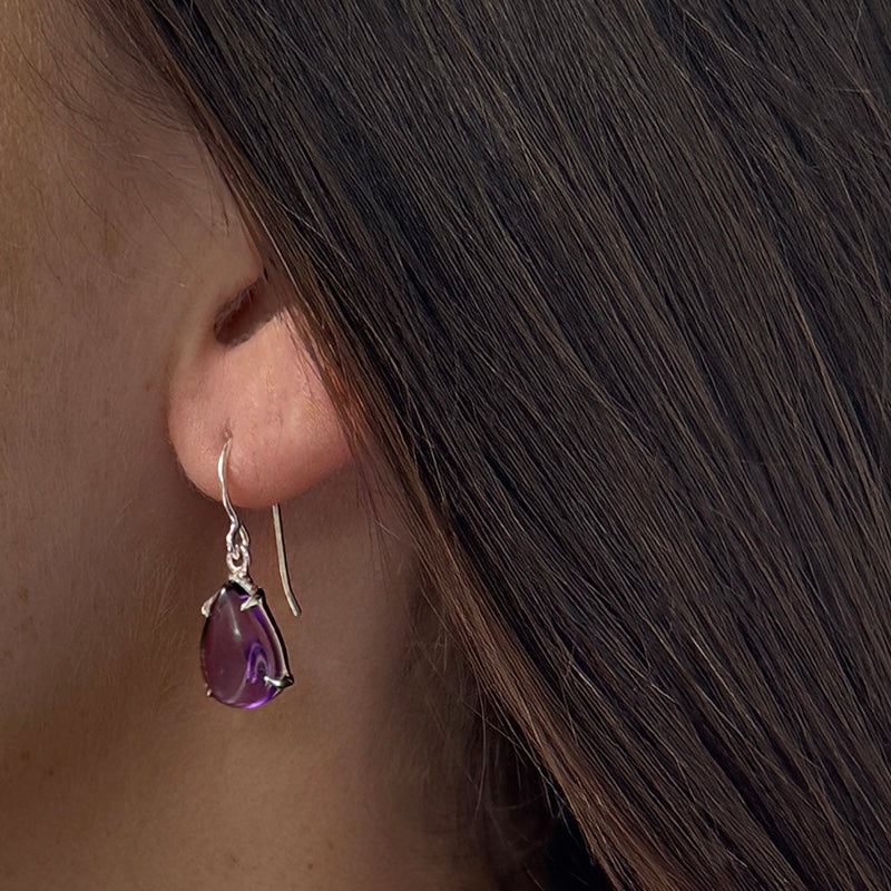 Petal Earring, Amethyst, Silver
