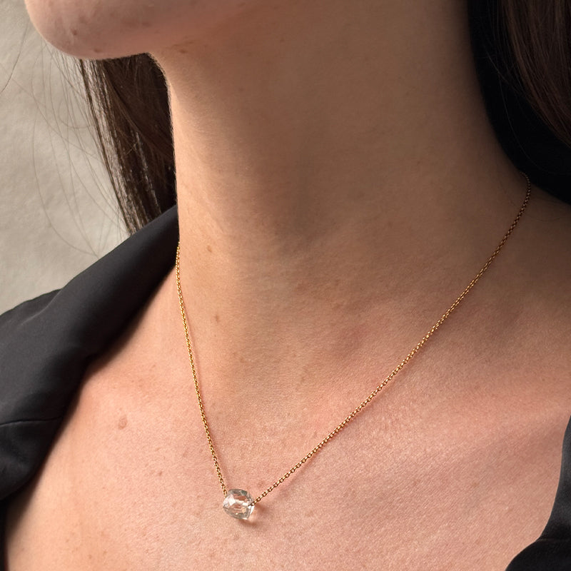 Cube Necklace, Crystal Quartz, Gold