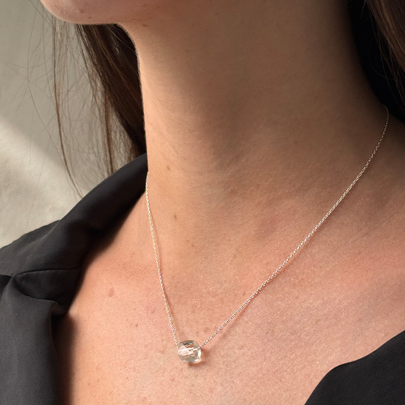 Cube Necklace, Crystal Quartz, Silver