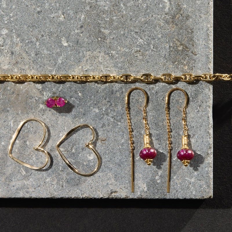 Twin Stud, Ruby, Gold