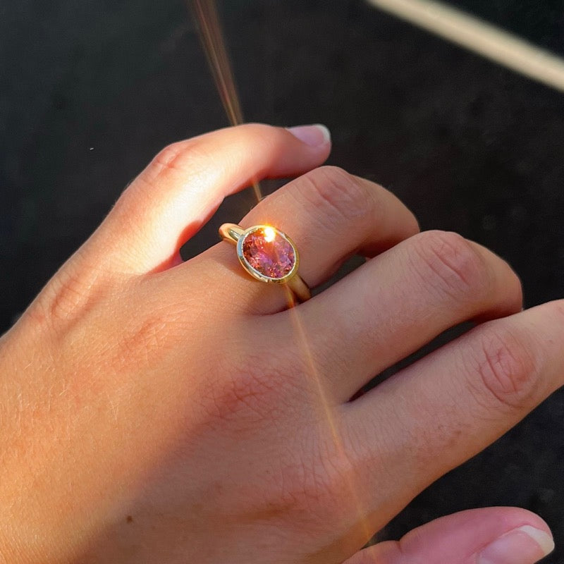 Leone Ring, Pink Tourmaline, 9kt Yellow Gold