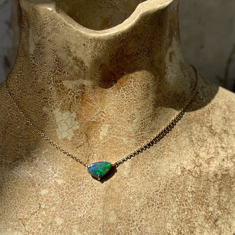 Trigon Necklace, Black Opal, 9kt Yellow Gold