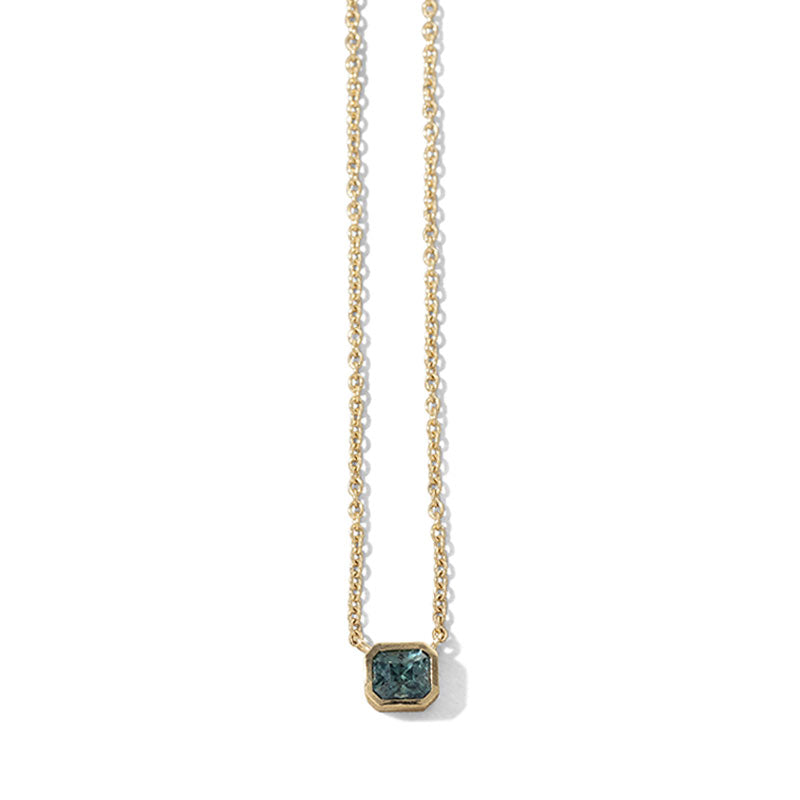Minerva Necklace Square, Teal Sapphire, 9kt Yellow Gold