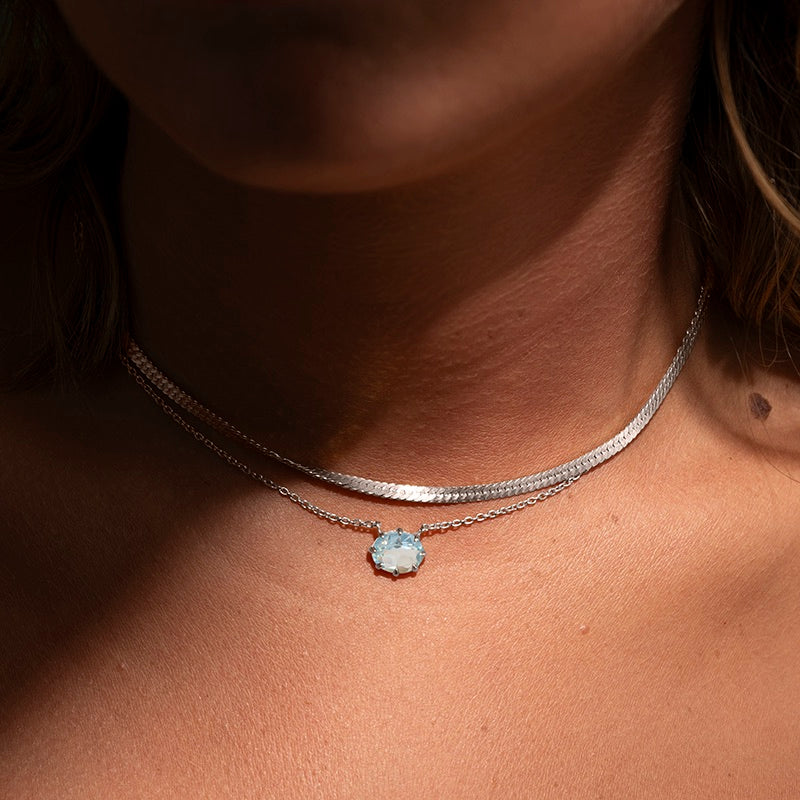 Marie Necklace, Blue Topaz, Silver