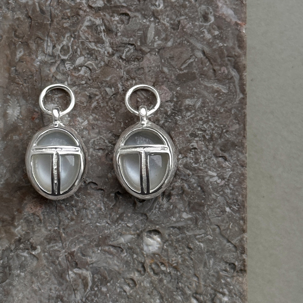 Scarab Amulet Charm, Moonstone, Silver