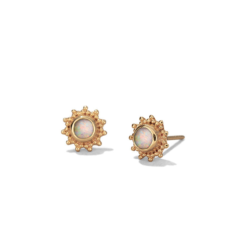 Soleil Stud, White Opal, 9kt Yellow Gold