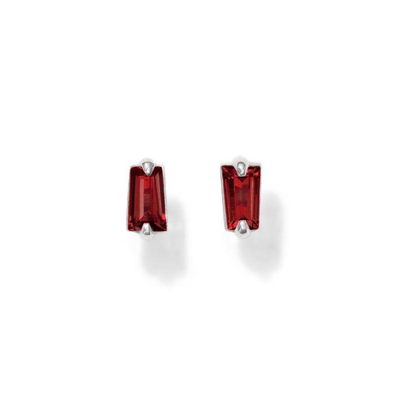 Trapezoid Stud, Garnet, Silver