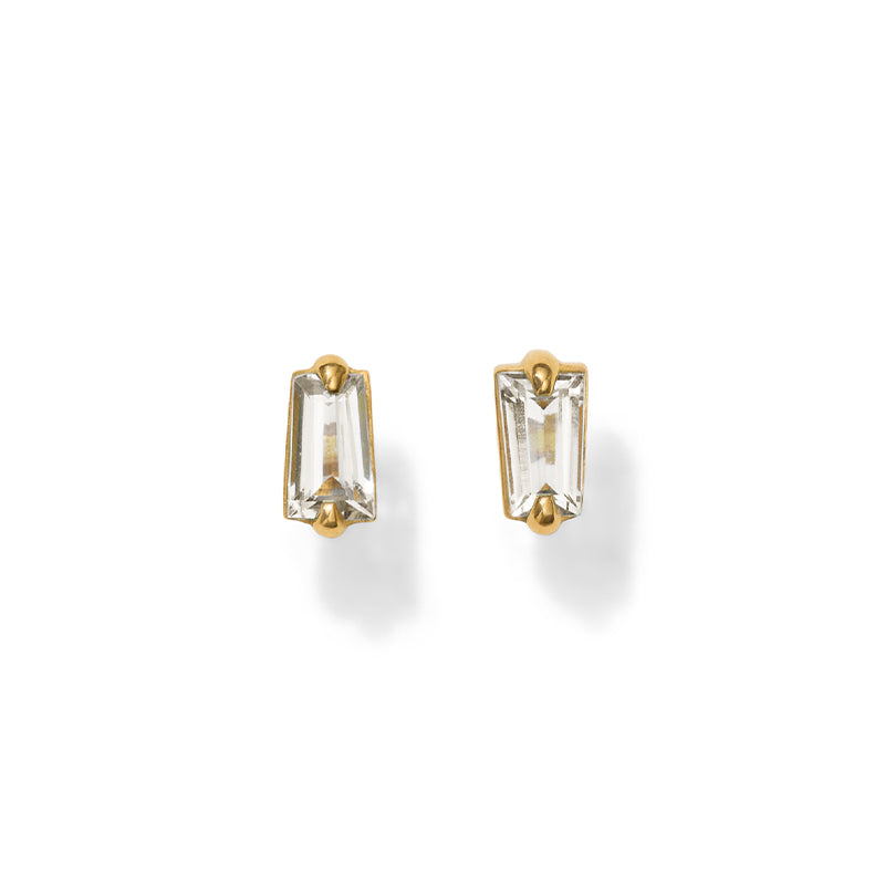 Trapezoid Stud, White Topaz, Gold