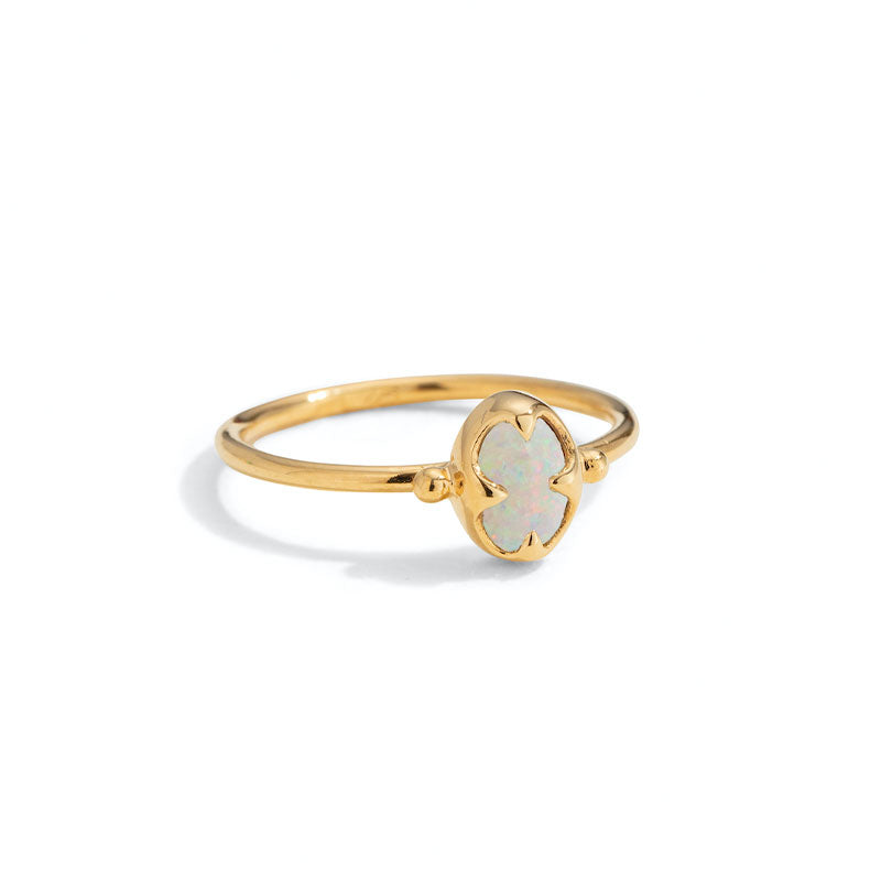 Abbey Ring, White Opal, Gold