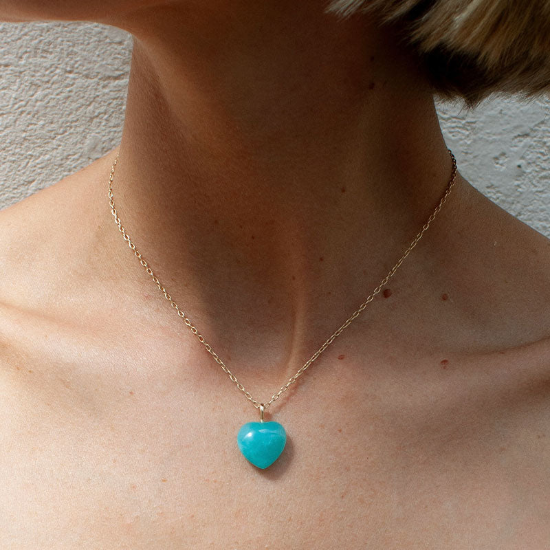 Amazonite Heart Necklace, 9kt Yellow Gold