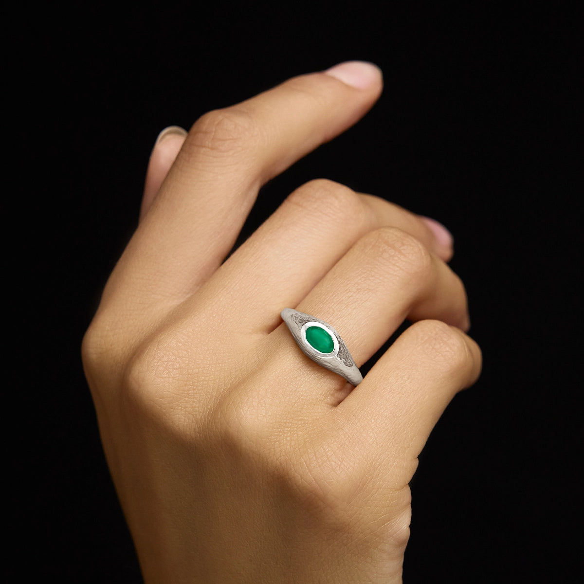 Aurelia Ring, Green Onyx, Silver