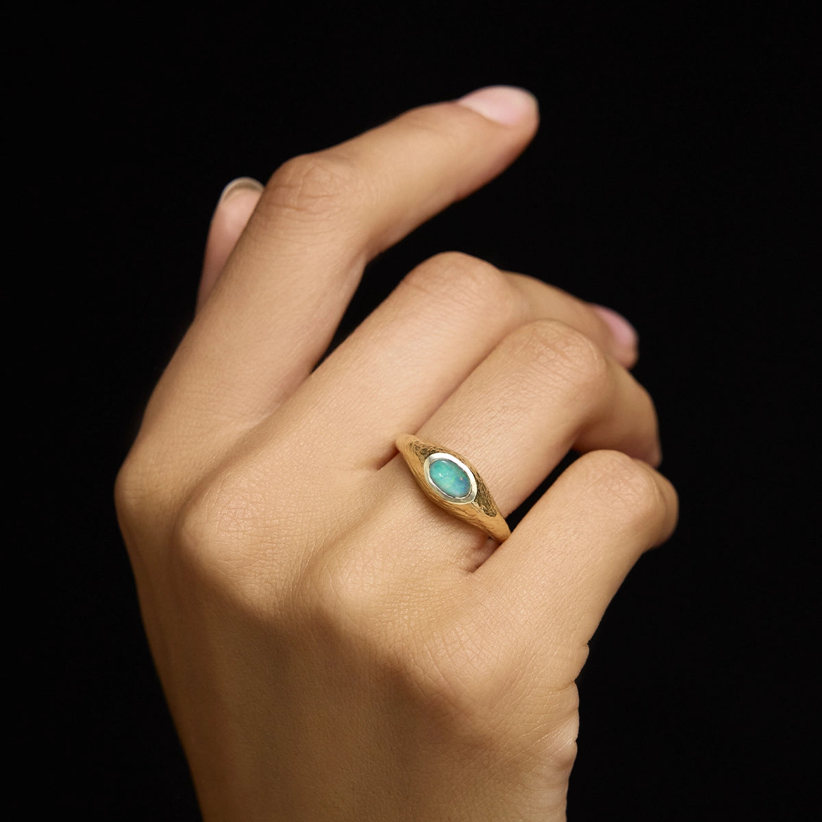 Aurelia Ring, White Opal, 9kt Yellow Gold