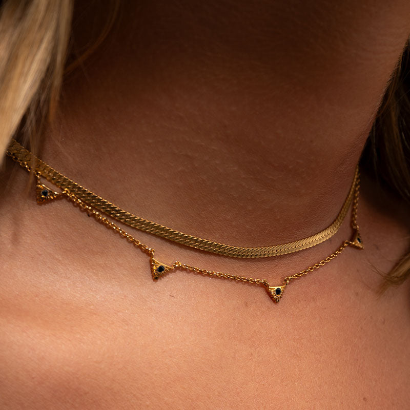 Aztec Collar Necklace, Black Spinel, Gold