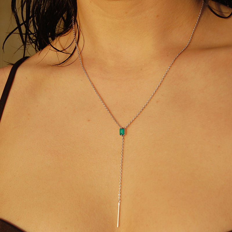Baguette Lariat, Green Onyx, Silver