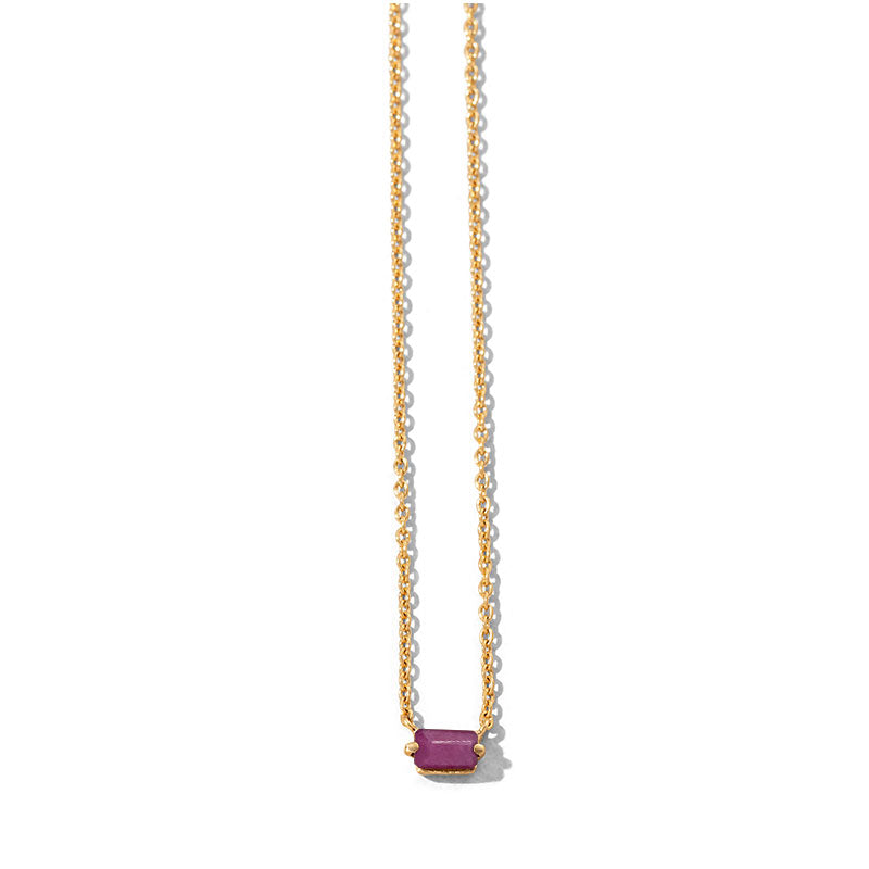 Baguette Mini Necklace, Ruby, 9kt Yellow Gold