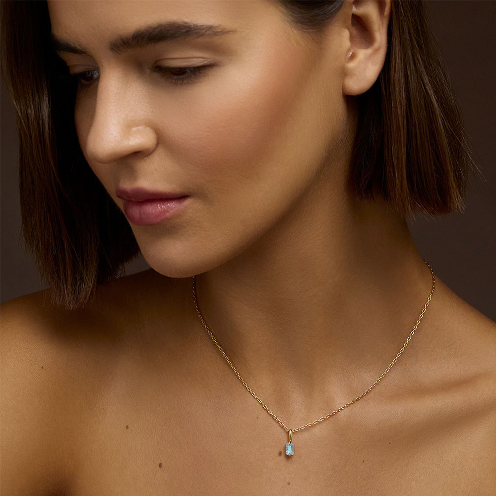 Baguette Pendant, Rainbow Moonstone, 9kt Yellow Gold