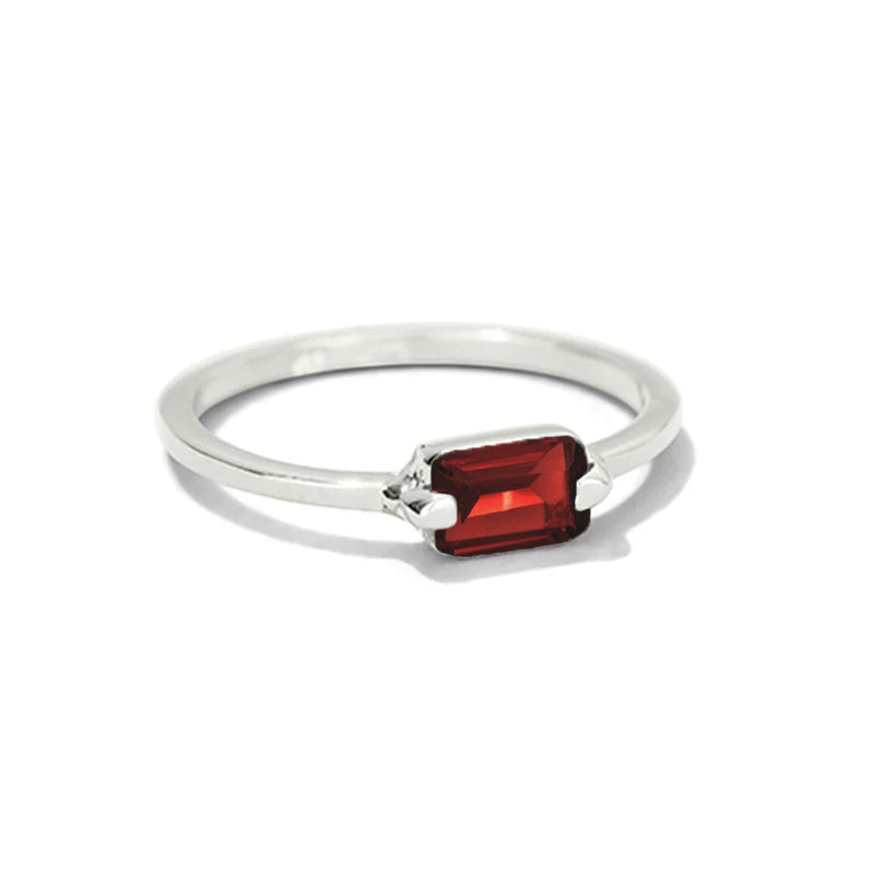 Baguette Ring, Garnet, Silver
