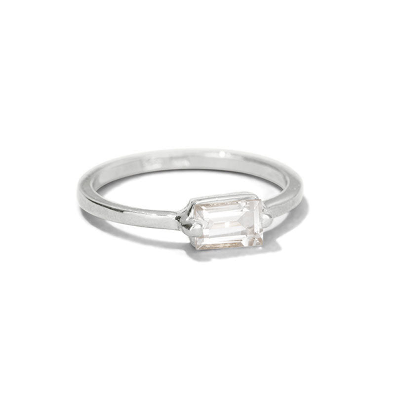 Baguette Ring, White Topaz, Silver