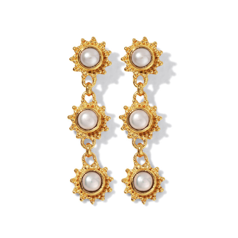 Cascading Soleil Stud, Pearl, Gold