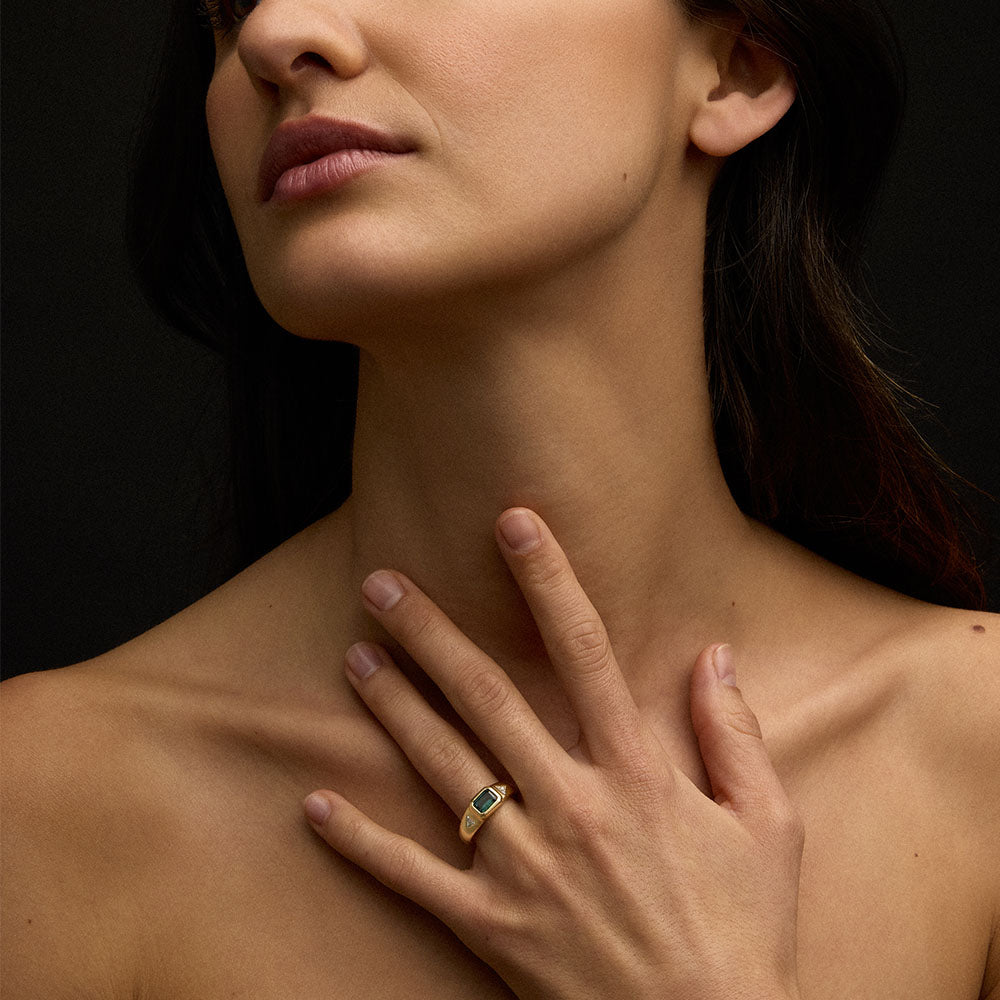 Triad Ring, Teal Sapphire, 14kt Yellow Gold