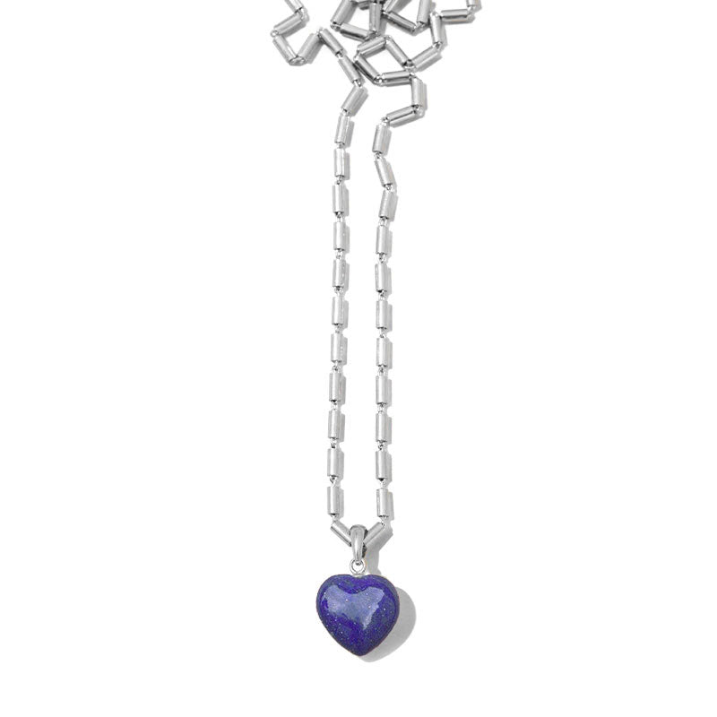 Delos Heart Necklace, Lapis Lazuli, Silver