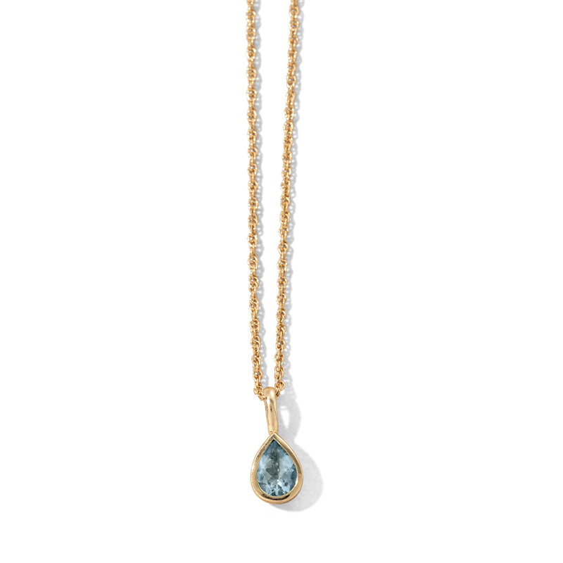 Droplet Necklace, Aquamarine, 9kt Yellow Gold