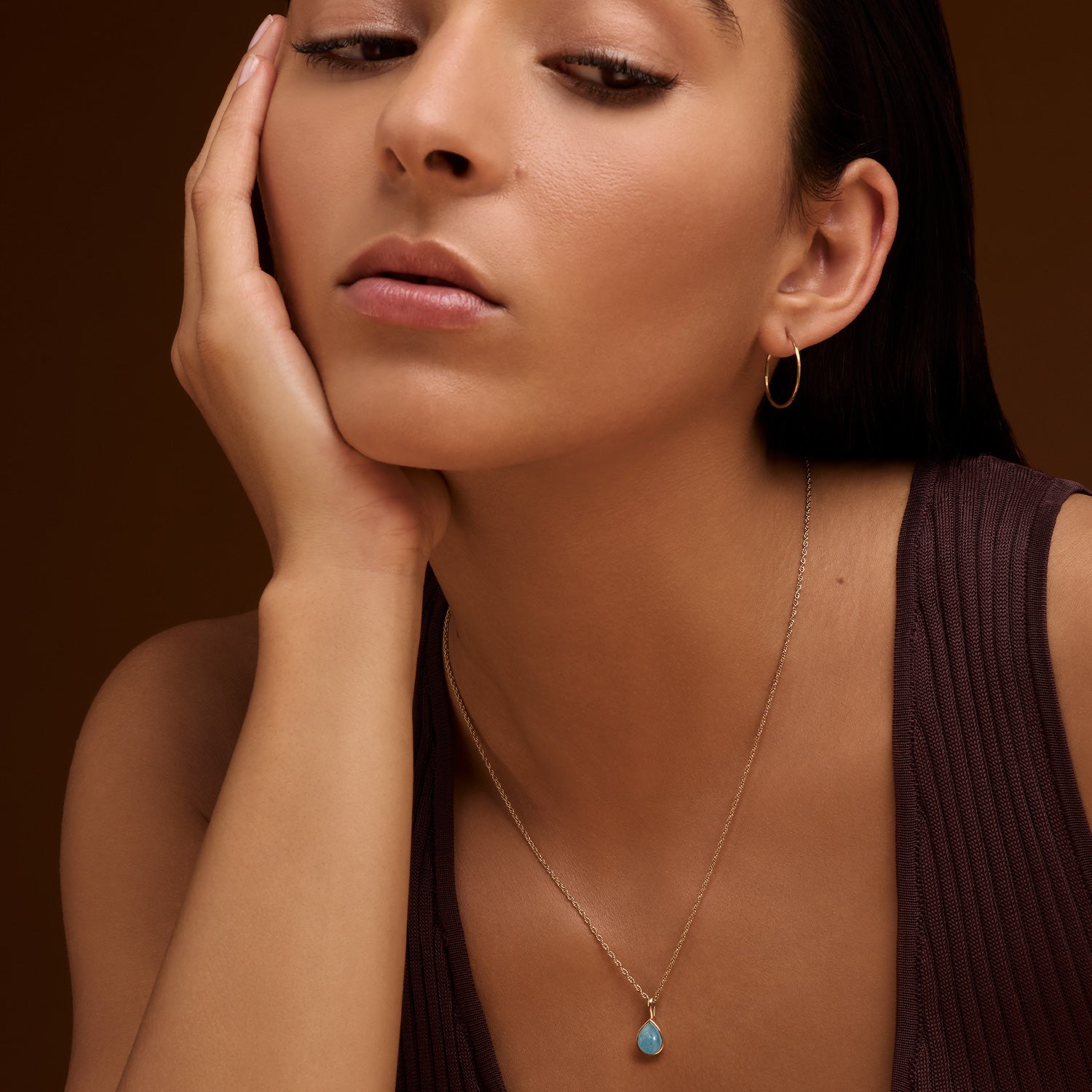 Droplet Necklace, Aquamarine, Gold