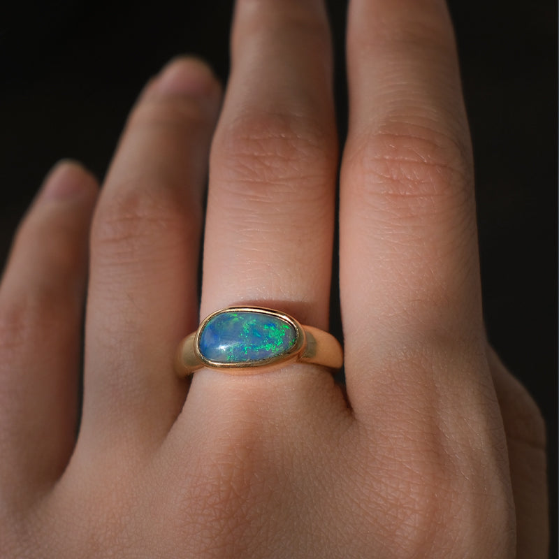 Ellipse Chunky Asymmetric Ring, Semi Solid Opal, 9kt Yellow Gold